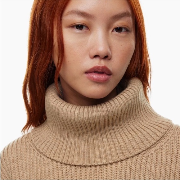 Babaton Guell Sweater Merino Wool Turtle Neck Large Camel Brown - Picture 2 of 7